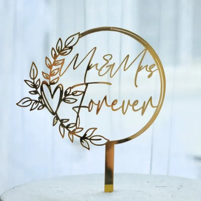 Uus kuldne härra ja proua pulmakoogi kattekiht Roosa kullast pruudi ja peigmehe akrüülist pulmapeo tordikaunistusteks