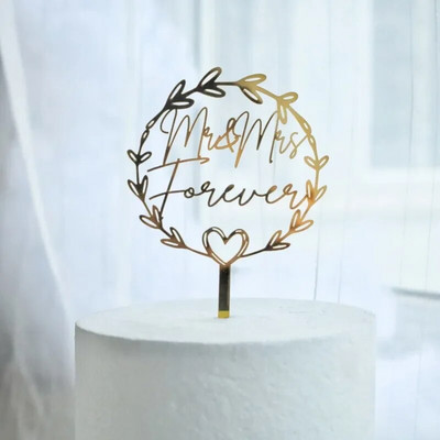 Uus kuldne härra ja proua pulmakoogi kattekiht Roosa kullast pruudi ja peigmehe akrüülist pulmapeo tordikaunistusteks