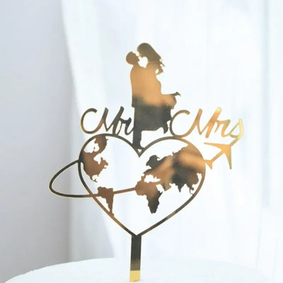 Uus kuldne härra ja proua pulmakoogi kattekiht Roosa kullast pruudi ja peigmehe akrüülist pulmapeo tordikaunistusteks