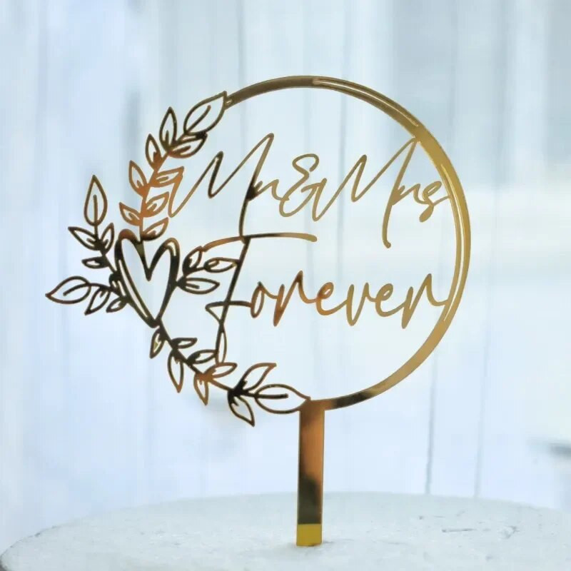 Uus kuldne härra ja proua pulmakoogi kattekiht Roosa kullast pruudi ja peigmehe akrüülist pulmapeo tordikaunistusteks