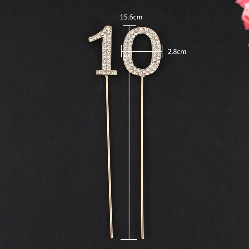 1db Csillogó ötvözet strasszos szám tortafeltétek Baby Shower születésnapi dekoráció esküvői arany ezüst digitális torták desszert dekoráció