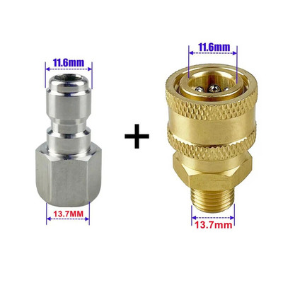 Mjedeni konektor za visokotlačni perač, adapter za pranje 1/4" ženski brzi spoj s navojem M14*1,5