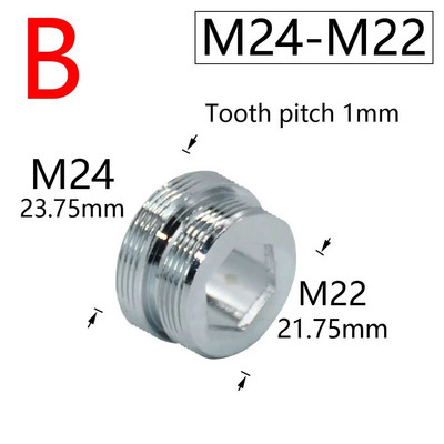 Vandens maišytuvo mova M16 M18 M20 M22 M24 M28 sriegio jungtis, skirta virtuvės ir vonios kambario priedams sidabrinė