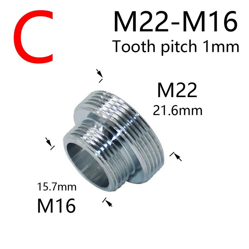 Vandens maišytuvo mova M16 M18 M20 M22 M24 M28 sriegio jungtis, skirta virtuvės ir vonios kambario priedams sidabrinė