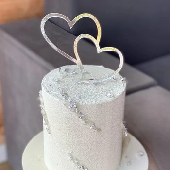 Love Wedding Cake Topper Χρυσό Κόκκινο Love Heart Ακρυλικό Topper για Είδη πάρτι Επετείου Γάμου Διακοσμήσεις τούρτας 8cm Πλάτος