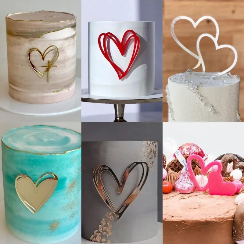 Love Wedding Cake Peace Kuldne Punane Love Heart Akrüülist pealistükk pulma-aastapäeva peotarbeks Koogikaunistusteks, laius 8 cm