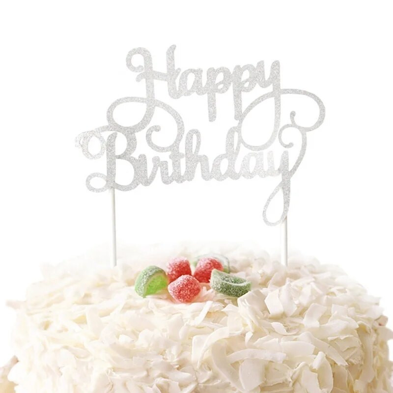 Zlatni i srebrni set ukrasa za sretan rođendan uz svijeću za tortu