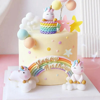 Сладка декорация на торта с еднорог Rainbow Birthday Unicorn Cake Cloud Children Baby Shower Kids 1st Birthday Party Dessert Ornament