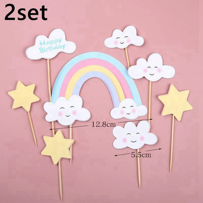 Aranyos egyszarvú tortadísz szivárvány születésnapi unikornis tortafelhő gyerekek babaváró gyerekeknek 1. születésnapi desszertdísz