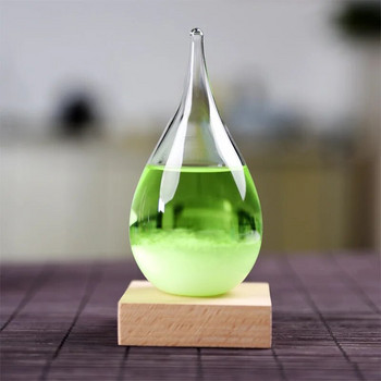 Прозрачни бутилки Tempest Glass Predictor Weather Forecasts с форма на капки Декоративна бутилка барометър с дървена основа за подарък