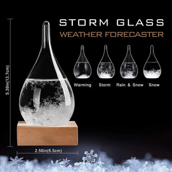 Διαφανές σε σχήμα σταγόνας Tempest Glass Predictor Weather Forecasts Μπουκάλια Διακοσμητικό μπουκάλι βαρόμετρου με ξύλινη βάση για δώρο