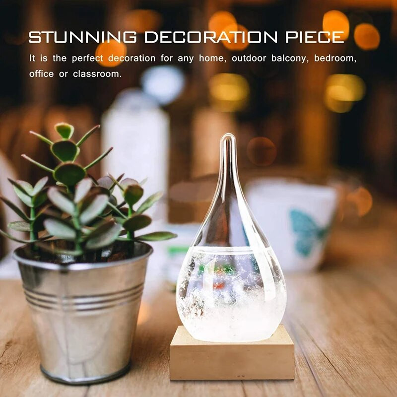 Átlátszó csepp alakú viharüveg időjárás-előrejelző palackok Dekoratív barométer palack fa alappal ajándékba