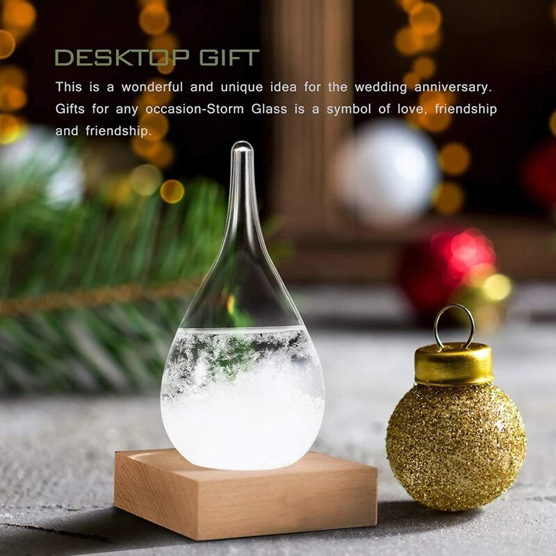 Átlátszó csepp alakú viharüveg időjárás-előrejelző palackok Dekoratív barométer palack fa alappal ajándékba