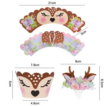 12/24 бр. Карикатура Sika Deer Cupcake Wrapper Antlers Paper Cake Toppers Merry Christmas Xmas New Year Birthday Party Decoration