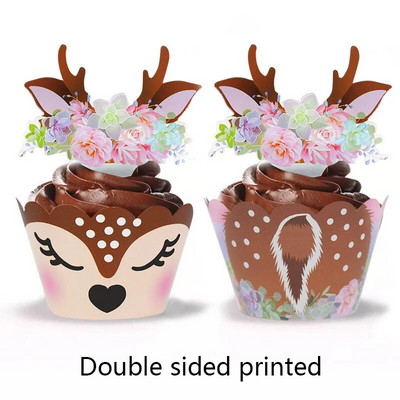 12/24 tk Multikas Sika Deer Cupcake ümbris Sarved paberist koogikatted Häid jõule jõulupüha uusaasta sünnipäevapeo kaunistus