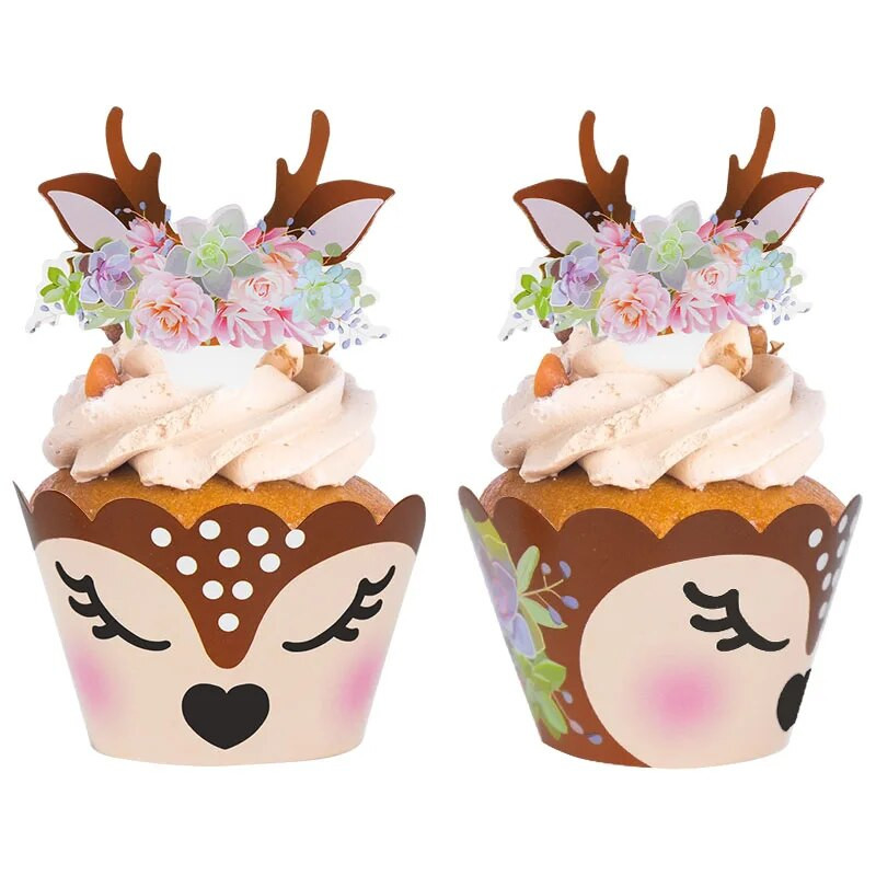 12/24 tk Multikas Sika Deer Cupcake ümbris Sarved paberist koogikatted Häid jõule jõulupüha uusaasta sünnipäevapeo kaunistus