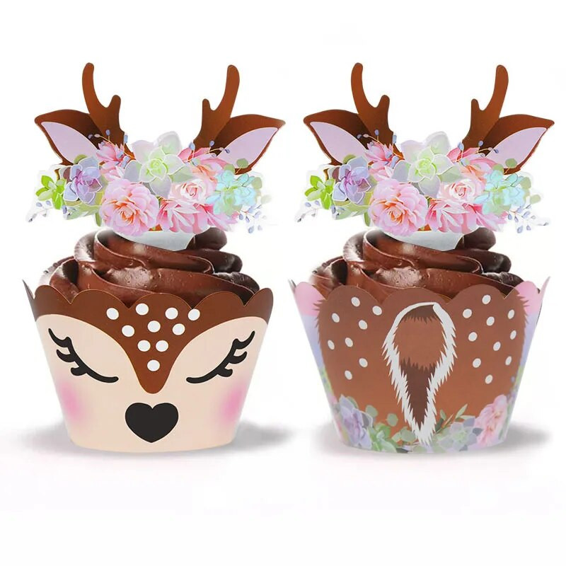 12/24 tk Multikas Sika Deer Cupcake ümbris Sarved paberist koogikatted Häid jõule jõulupüha uusaasta sünnipäevapeo kaunistus