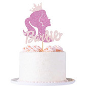 1/3 tk Glitter Hot Pink Tüdrukute koogipealne Barbie SetGlitter Doll Head koogikatted tüdrukute sünnipäevapeo kaunistamiseks