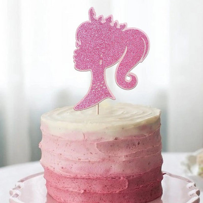 1/3 tk Glitter Hot Pink Tüdrukute koogipealne Barbie SetGlitter Doll Head koogikatted tüdrukute sünnipäevapeo kaunistamiseks