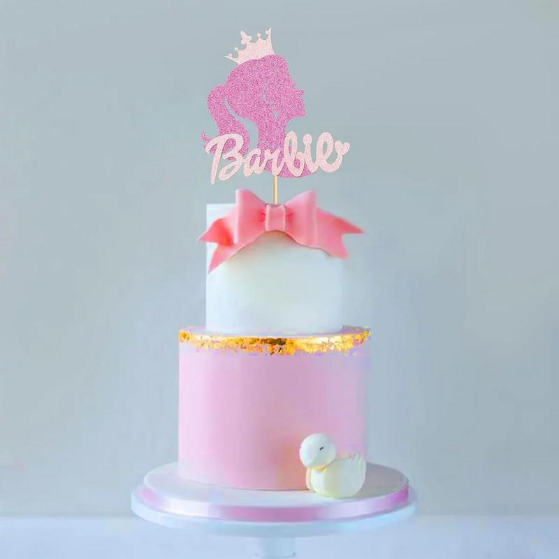 1/3 tk Glitter Hot Pink Tüdrukute koogipealne Barbie SetGlitter Doll Head koogikatted tüdrukute sünnipäevapeo kaunistamiseks
