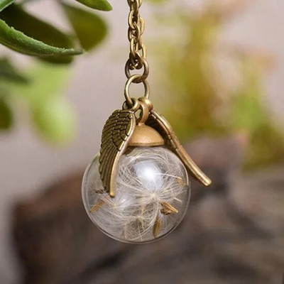 Kerek gömb pitypang szárított virág medál nyaklánc varázsa természetes gyermekláncfű üveggolyó átlátszó Lucky Wish üvegfiola ékszer