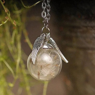 Kerek gömb pitypang szárított virág medál nyaklánc varázsa természetes gyermekláncfű üveggolyó átlátszó Lucky Wish üvegfiola ékszer