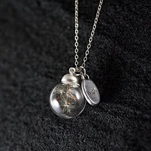 Kerek gömb pitypang szárított virág medál nyaklánc varázsa természetes gyermekláncfű üveggolyó átlátszó Lucky Wish üvegfiola ékszer