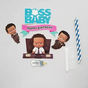 New Cute Boss Happy Birthday Cake Topper Cartoon Baby Boy Cupcake Topper Baby Shower Boys Kids Birthday Party Cake Decorations