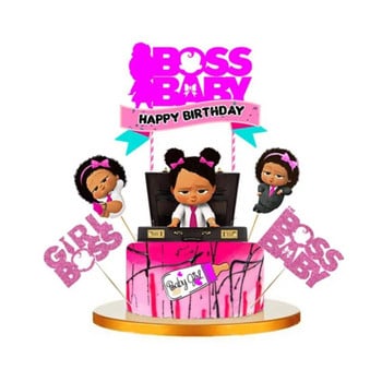 New Cute Boss Happy Birthday Cake Topper Cartoon Baby Boy Cupcake Topper Baby Shower Boys Kids Birthday Party Cake Decorations