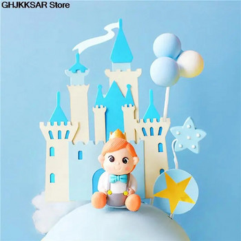 Castle Princess Cake Topper за сватбени консумативи за печене Парти декорация Акрилна годишнина за Свети Валентин Baby Love Gift Торта Флаг