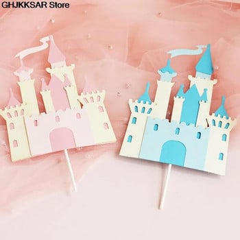 Castle Princess Cake Topper за сватбени консумативи за печене Парти декорация Акрилна годишнина за Свети Валентин Baby Love Gift Торта Флаг