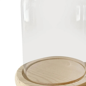 Cloche Стъклен куполен дисплей Камбанка Декоративна Многофункционална рустикална витрина Дървена основа Прозрачен капак за изкуствени растения