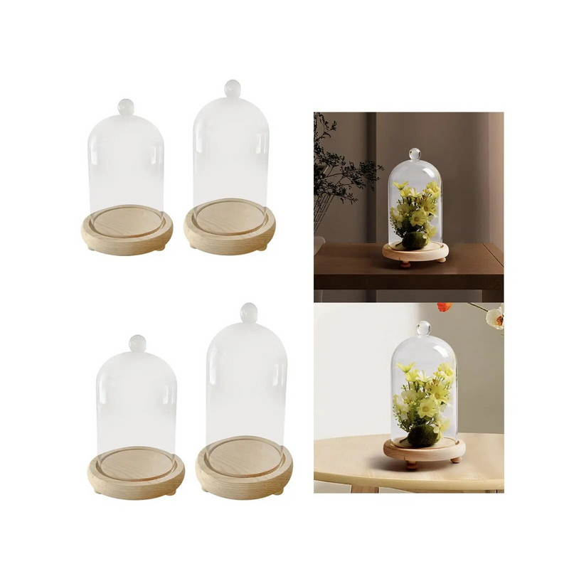 Cloche klaaskupliga ekraanikellapurk, dekoratiivne multifunktsionaalne maalähedane vitriin, puidust alus läbipaistev kate tehistaimede jaoks