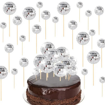 Mirror Ball Διακόσμηση Cake Disco Disco 70\'s 80 Retro Dance Disco Silver Golden Cake Topper Birthday Party Club Προμήθειες