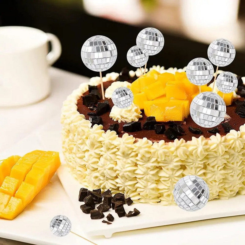 Peegelpalliga koogikaunistus disko 70-ndate 80 retrotantsude disko hõbedane kuldne kook, sünnipäevapeo klubivarustus