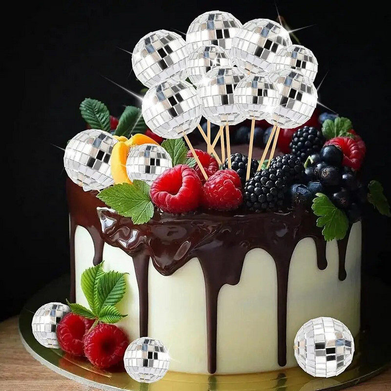 Peegelpalliga koogikaunistus disko 70-ndate 80 retrotantsude disko hõbedane kuldne kook, sünnipäevapeo klubivarustus