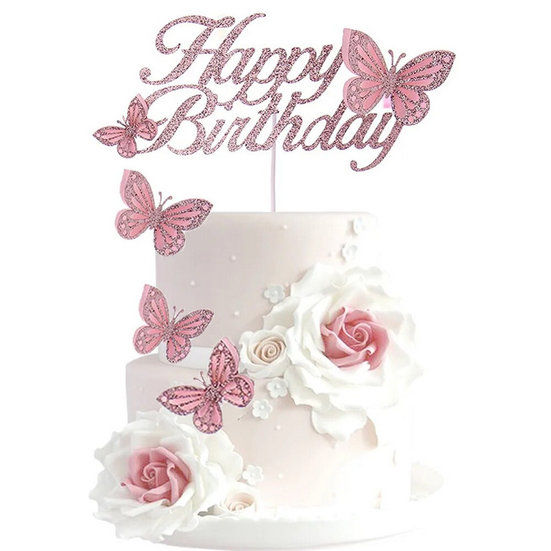 3D liblikaga sünnipäevakoogi magustoidukaunistus Õõnes läikiv paberist liblikaga koogitops Õnnejumalanna tüdrukute sünnipäevapeo kujundus