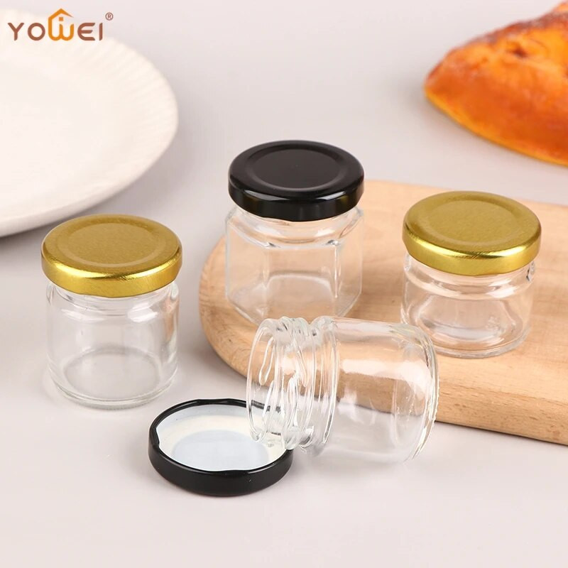 2 vnt Mini stiklinis medaus puodų rinkinys Mažas medaus puodukas Medaus puodukas su dangteliu, tinkamas kūdikių dovanoms vestuvėms ir vakarėliams medaus stiklainis