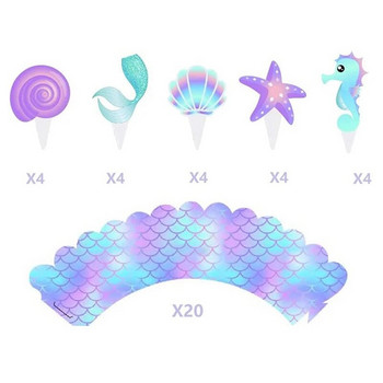 40 τμχ Mermaid Party Cupcake Toppers Wrappers Mermaids Διακόσμηση τούρτας Baby Shower Παιδικό πάρτι γενεθλίων Στολισμός γάμου