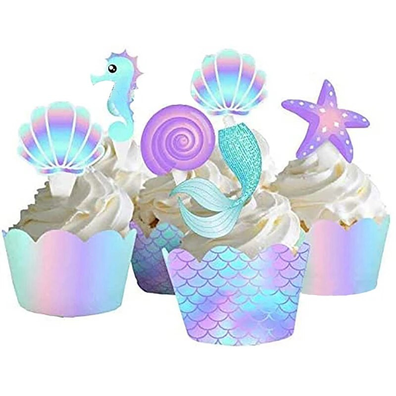 40 tk Merineitsi peo koogikatted ümbrised Merineitsi koogikaunistus Baby Shower Laste sünnipäevapeo pulmakaunistus