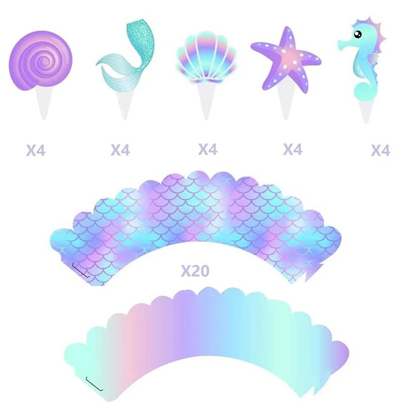 40 tk Merineitsi peo koogikatted ümbrised Merineitsi koogikaunistus Baby Shower Laste sünnipäevapeo pulmakaunistus