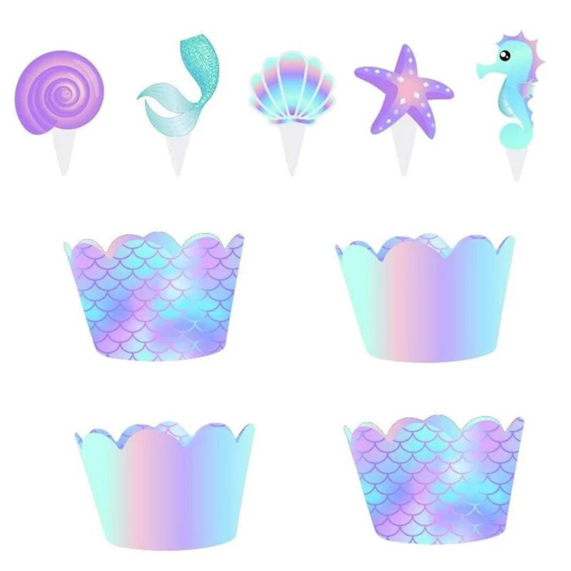 40 tk Merineitsi peo koogikatted ümbrised Merineitsi koogikaunistus Baby Shower Laste sünnipäevapeo pulmakaunistus