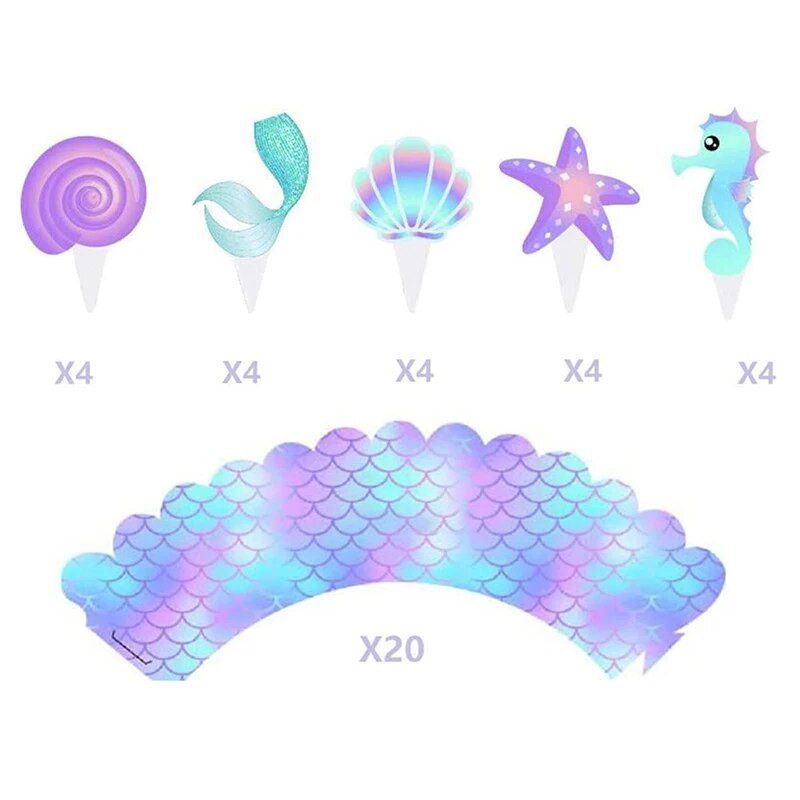 40 tk Merineitsi peo koogikatted ümbrised Merineitsi koogikaunistus Baby Shower Laste sünnipäevapeo pulmakaunistus