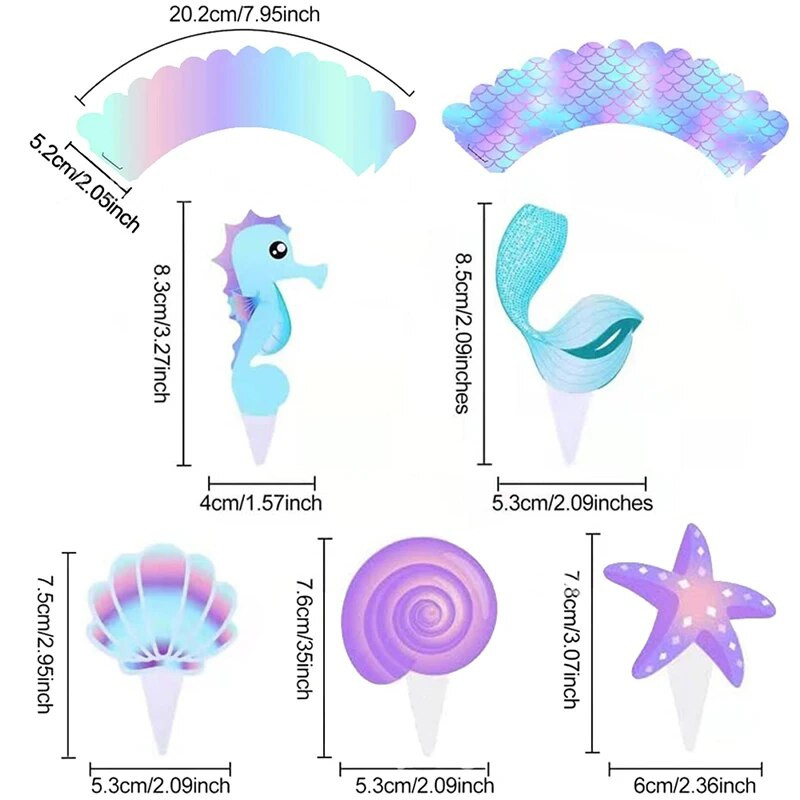 40 tk Merineitsi peo koogikatted ümbrised Merineitsi koogikaunistus Baby Shower Laste sünnipäevapeo pulmakaunistus