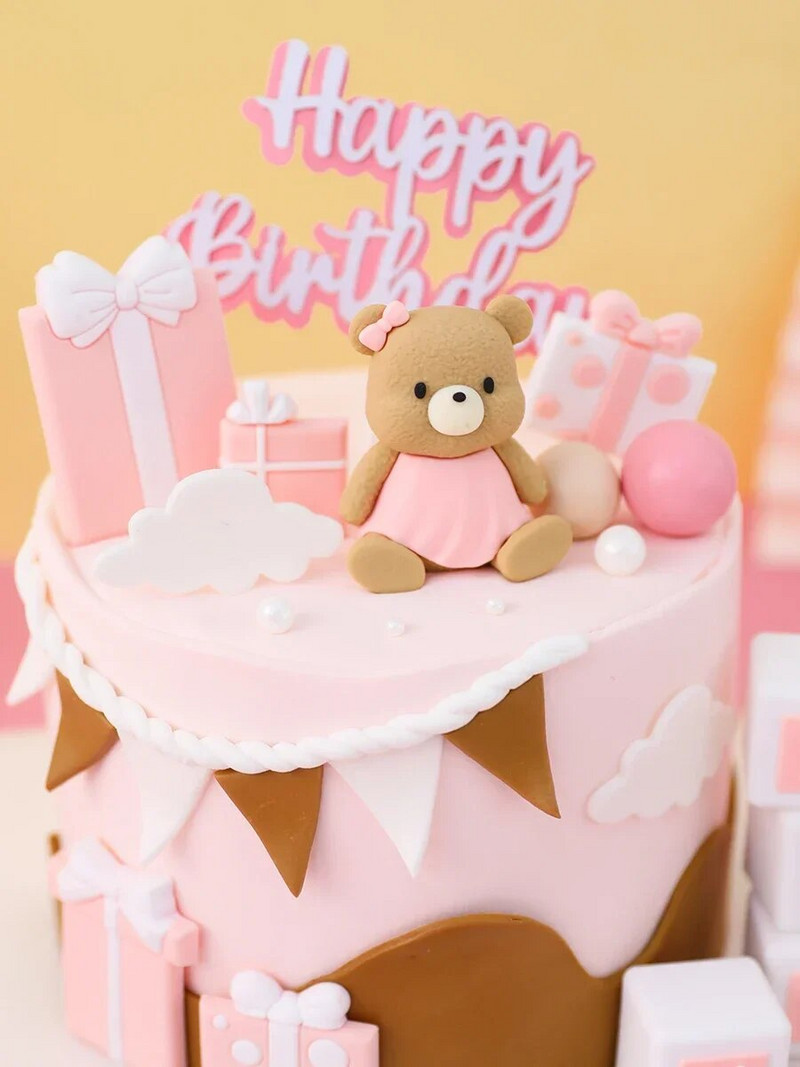 Sütő torta dekoráció dekoráció fonal platina gömb ív zászló Szerelem medve puha kerámia baba születésnapi desszert asztal