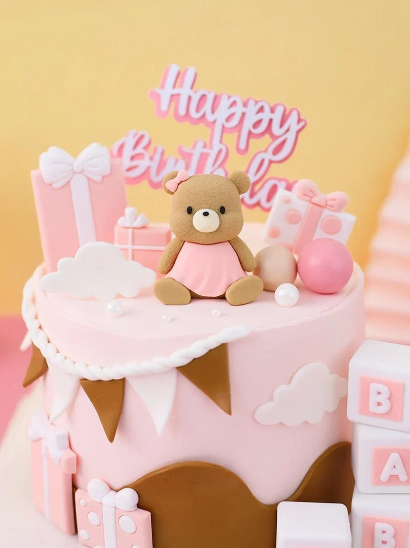 Sütő torta dekoráció dekoráció fonal platina gömb ív zászló Szerelem medve puha kerámia baba születésnapi desszert asztal