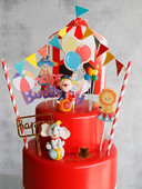 Kūdikių vaikų gimtadienio torto viršaus kostiumas Cirkas Klounas Dramblių Vakarėlis Desertinė kortelė Lėlės Tortų dekoravimo metinės