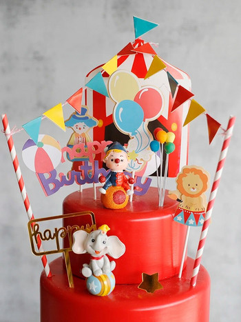 Бебе Детски Честит Рожден Ден Торта Костюм Цирк Клоун Слон Парти Десертна Картичка Кукли Декорация на Торта Годишнина