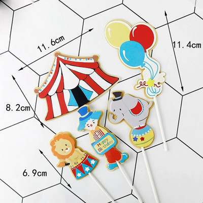 Kūdikių vaikų gimtadienio torto viršaus kostiumas Cirkas Klounas Dramblių Vakarėlis Desertinė kortelė Lėlės Tortų dekoravimo metinės