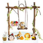 Metsa džungli loom pesukaru ahv siil jänes rebane koogi kaunistus kiik seen Metsapuu tara sünnipäeva tordi dekoratsioon